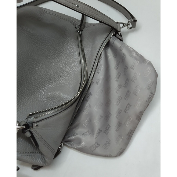 Michael Kors Gray Pebbled Leather Double Zipper Crossbody Shoulder Bag - Picture 11 of 16